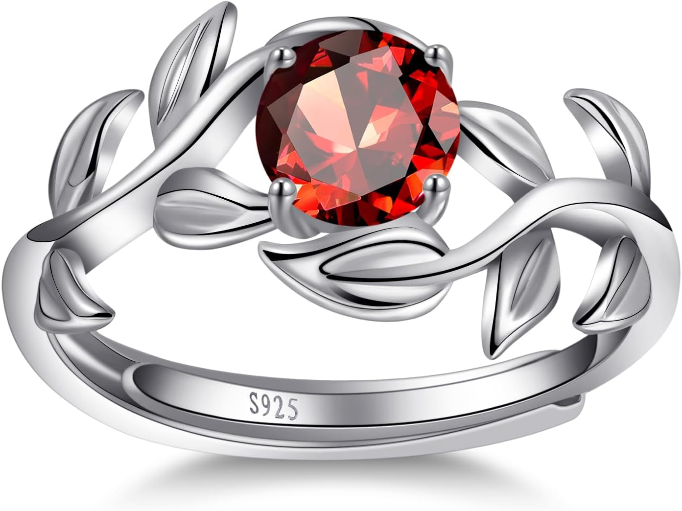 Adjustable Women Leaf|Wheat Grain|Filigree Ring 925 Sterling Silver Created Ruby|Sapphire|Cubic Zirconia Engagement Ring for Women Promise Wedding Ring Anniversary Valentines Open Size 5-9