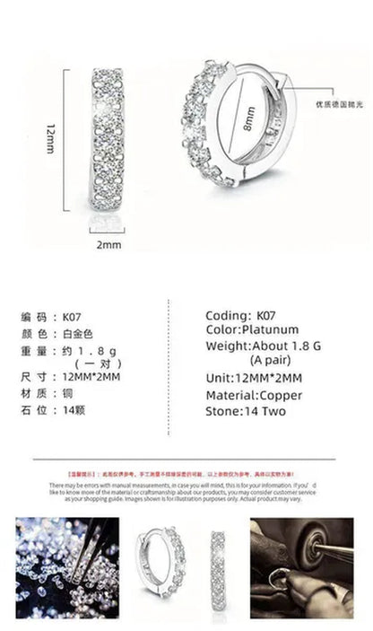 925 Sterling Silver Crystal Circle Earring For Women Making Jewelry Gift Wedding Party Engagement E024
