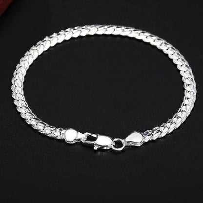 18k Gold/925 Sterling Silver Classic Flat Sideways Chain Bracelets for Women Men's Fashion Party Wedding Jewelry Gifts