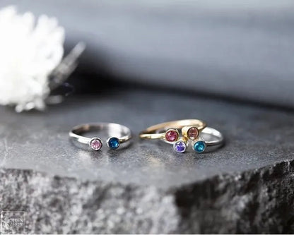 Dual Birthstone Ring .Couples Birthstone Ring .Mothers Ring.His and Her Birthstone Ring.Skinny Ring .Dainty Birthstone Ring .Two Stones Ring.Stackable Band Ring.Mother's Gift.Christmas Gifts.Birthday Gift