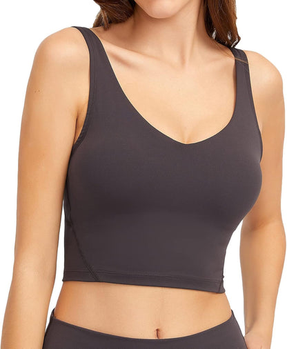 Women Sports Bra Longline Crop Tank Top Padded Workout Running Yoga