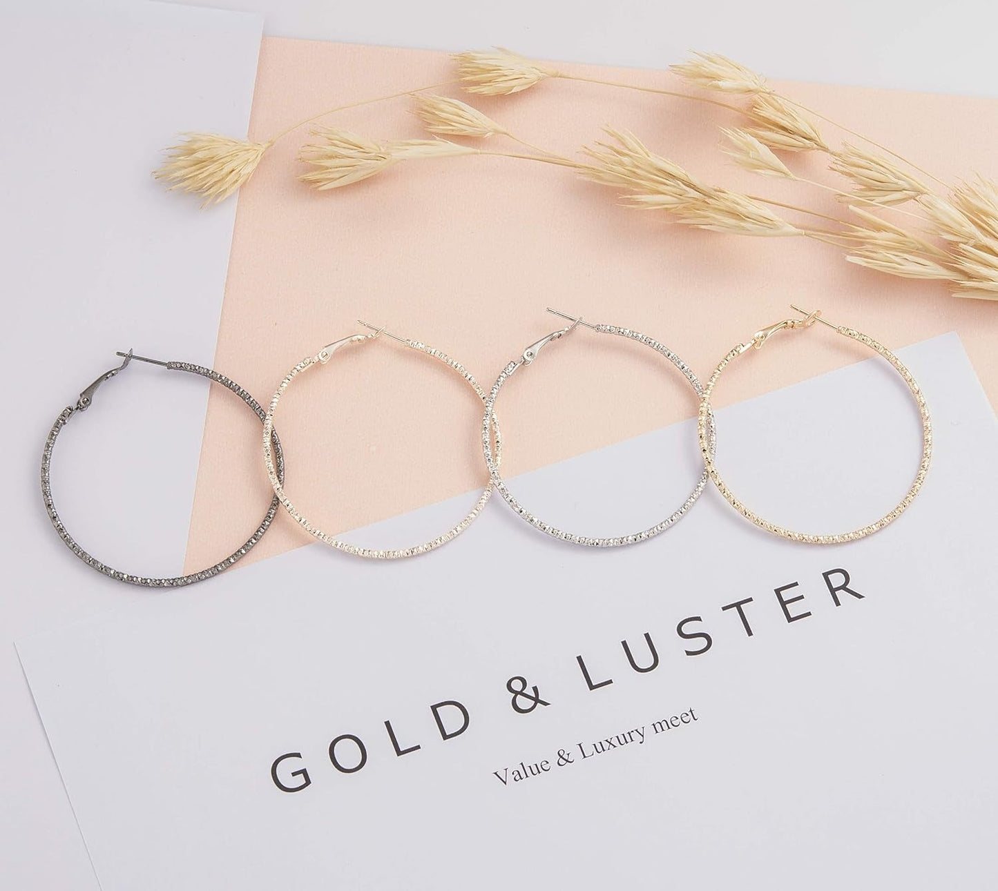 Silver Gold Gunmetal Grey Rhodium Plate Hoop Earrings Set for Women Teen Jewelry Diamond Cut 3 Pairs
