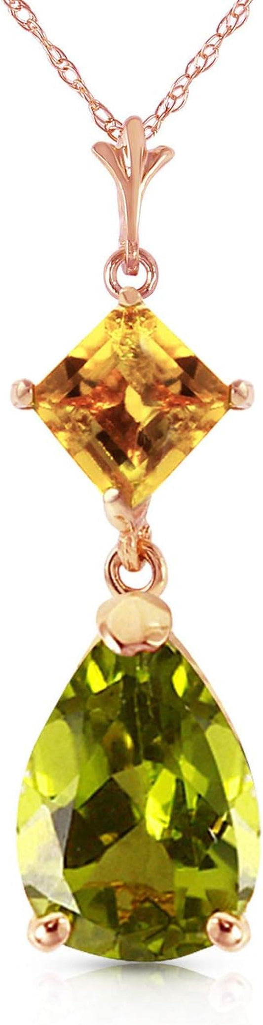 14K Yellow, White, Rose Gold Natural Citrine and Peridot Drop Pendant Necklace