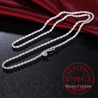 Real 100% 925 sterling silver Men's Fine Jewelry 3mm twisted rope chain necklace Size 16-30inch charm necklace Colar