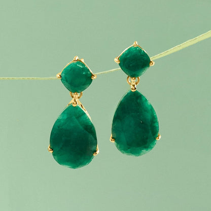 19.20 Ct. T.W. Emerald Drop Earrings in 18Kt Gold over Sterling