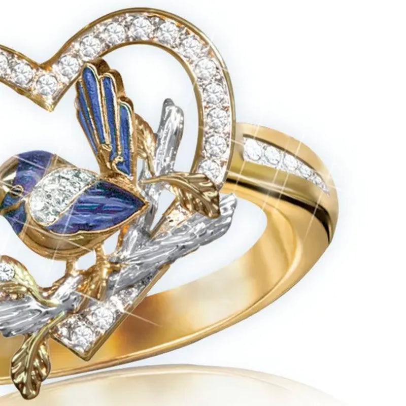 Silver Ring Creative Bird Sparrow Ring Plated Gold Ring Statement Crown Ring Natural Gemstones Ring Wedding Bride Engagement Band Charm Party Ring Jewelry