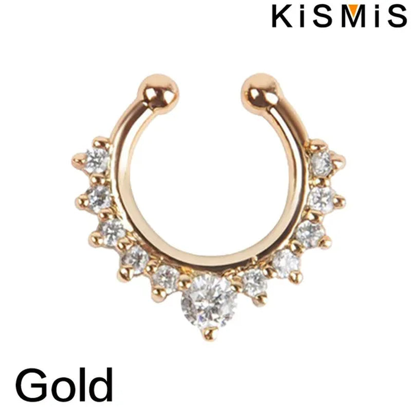 KISMIS 1PC/2Pcs Fashion Alloy Diamond Nose Rings Lip Ring Sexy Faux Septum Rings Fake Piercing Women Man Unisex Earring