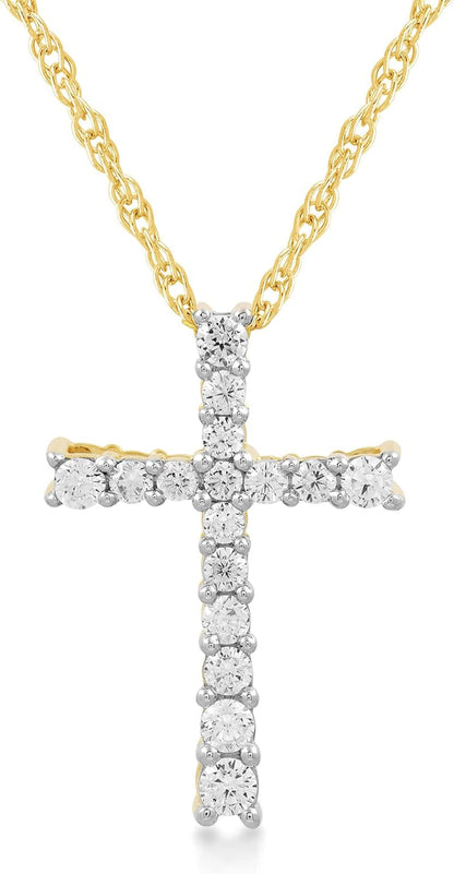 10K Yellow Gold Cross Pendant Necklace for Women | 1/2 CTTW Natural White round Diamonds | 18" Rope Chain | Luxury Jewelry with Gift Box | Timeless Fashion Jewelry Gift for Her