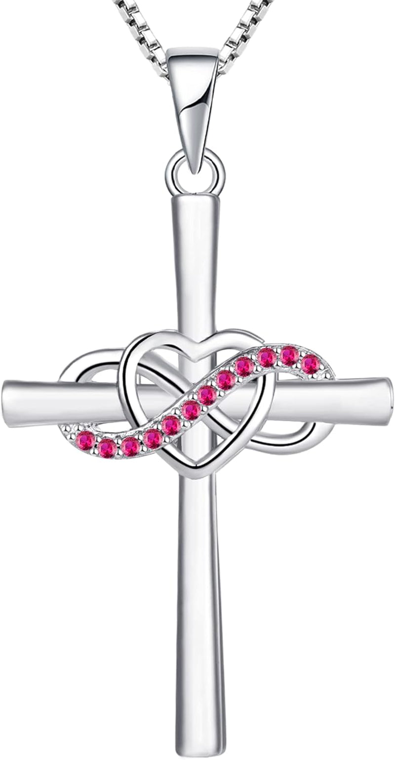 Cross Necklace Sterling Silver Infinity Heart Crucifix Pendant Gemstones Criss Jewelry for Women