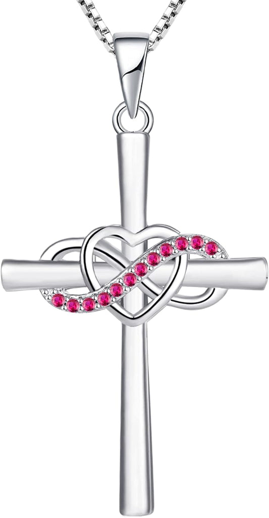 Cross Necklace Sterling Silver Infinity Heart Crucifix Pendant Gemstones Criss Jewelry for Women
