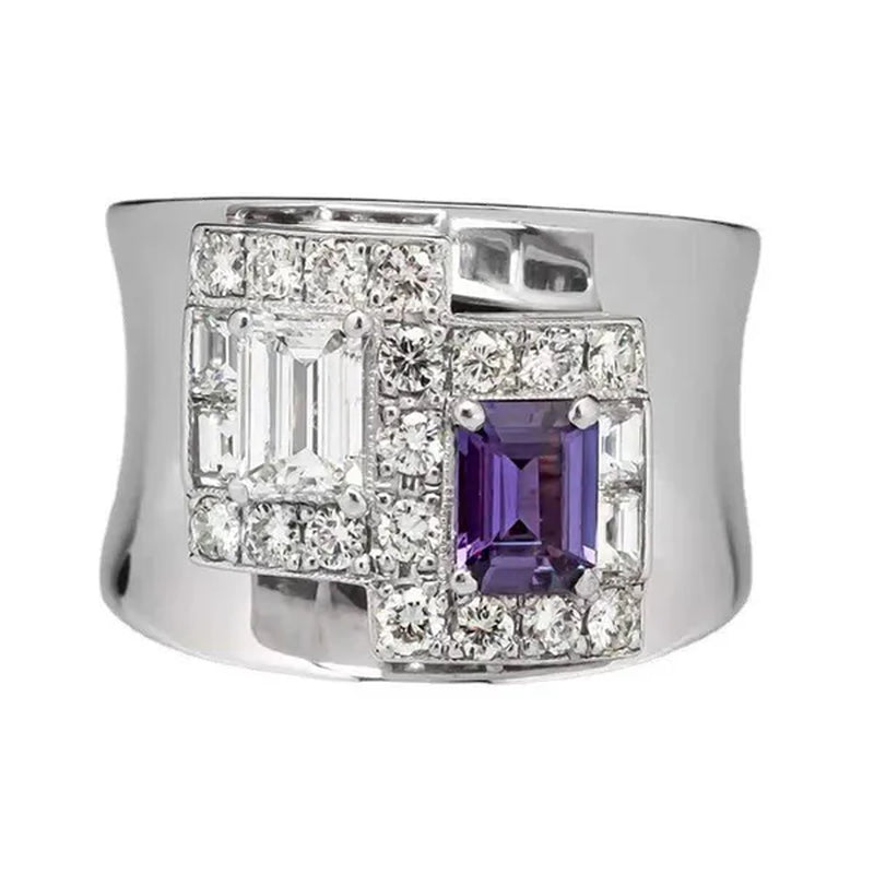 Women'S Fashion Jewelry Exquisite 925 Sterling Silver Natural Gemstone Amethyst Square Diamond Ring Elegant Female Bride Proposal Engagement Wedding Band Party Accessories Promise Rings Anniversary Gift Size US4-12 Bague Femme