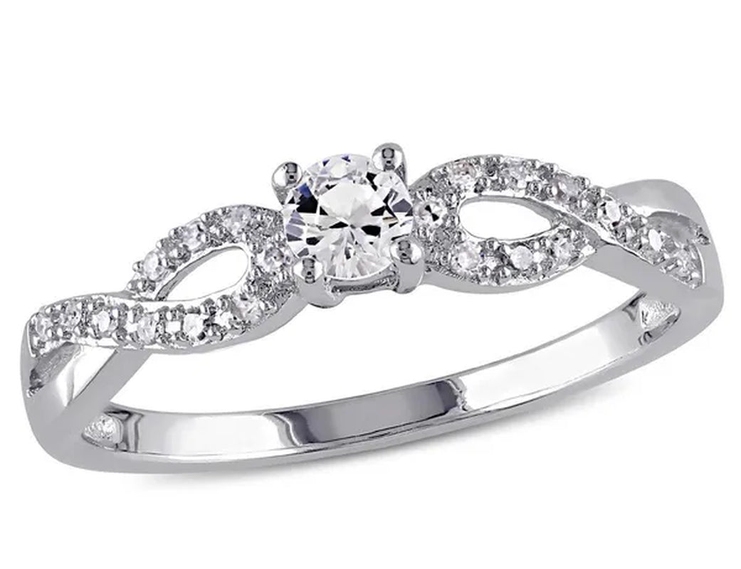 1/4 Carat (Ctw) Lab-Created White Sapphire Infinity Ring with Diamonds in Sterling Silver
