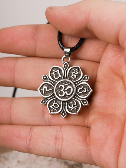 Buddhist Necklace, Dharma Wheel of Life Lotus Flower Yoga Pendant, Jewelry Gift for Men and Women