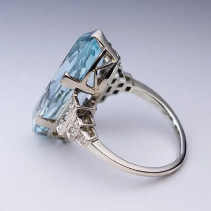 Exquisite and Fashion Sea Blue Topaz Ring Elegant Vine Ring Diamond Jewelry Cocktail Party Accessory Christmas Annviersary Gift Proposal Engagement Wedding Band Rings for Women US Size 5-10