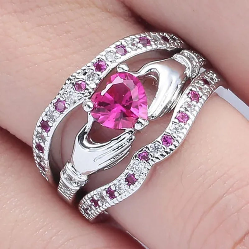 3Pcs Claddagh Heart Amethyst Wedding Ring Set 925 Sterling Silver Fashion Jewelry Size5-12