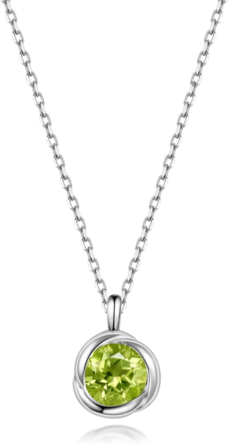 925 Sterling Silver Rose Necklace for Women with Natural Birthstone Solitaire Necklace for Daily Dainty round Silver Necklace for Gift