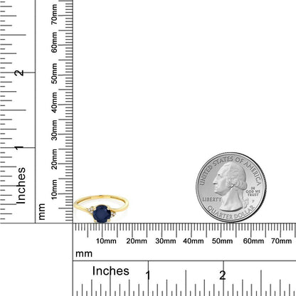 10K Yellow Gold Blue Sapphire and Diamond Accent Women Engagement Ring (1.05 Cttw, round 6MM, Available in Size 5, 6, 7, 8, 9)