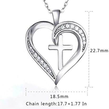 New Fashion 925 Sterling Silver Diamond Cross Heart Necklace for Women Romantic Wedding Accessories