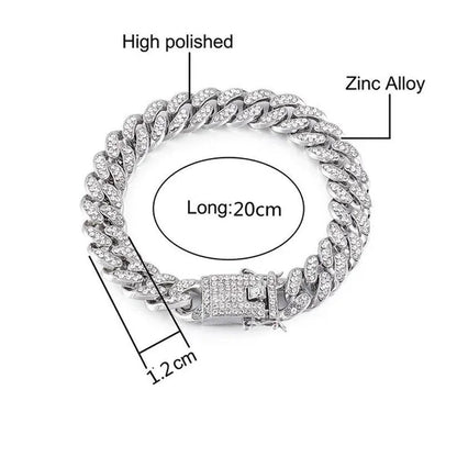 High Quality 12mm Hip Hop Hipster Cuban Chain Diamond Bracelet Men's Jewelry
