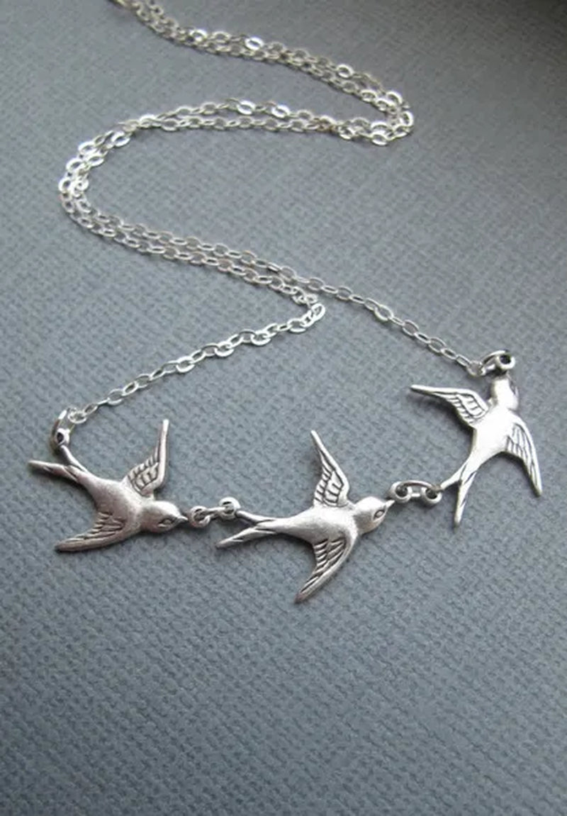 Three Dove Charm Necklace Bird Necklace
