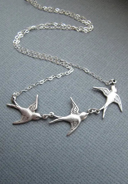 Three Dove Charm Necklace Bird Necklace