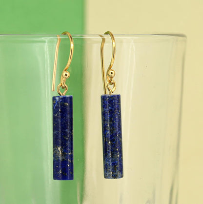 Gempires Lapis Lazuli Bar Earrings, Drop Dangle Earring for Women, September Birthstone,14K Gold Plated Hook Earrings (Lapis Lazuli)