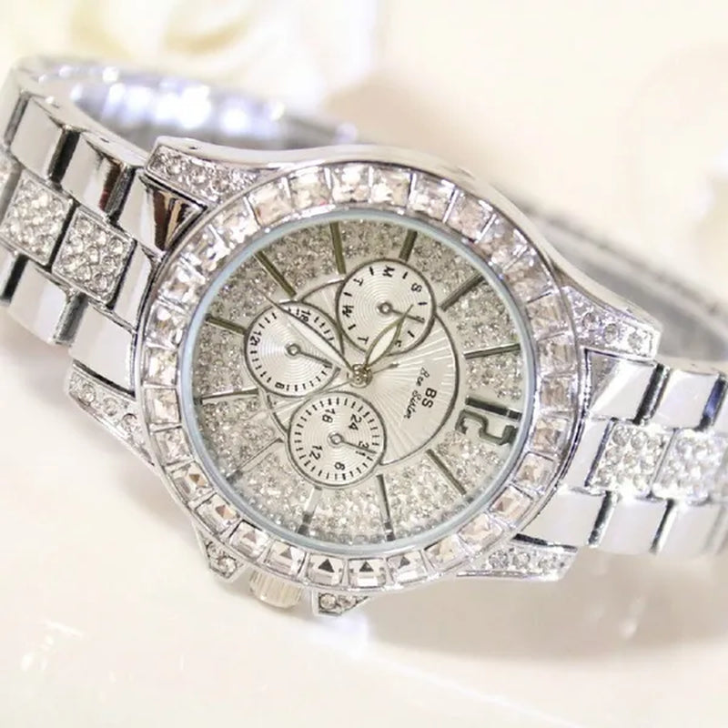 Lady Dress Watch Luxury Austrian Crystals Watch Rose Gold Shinning Diamond Rhinestone Fashion Bracelet Montre Femme