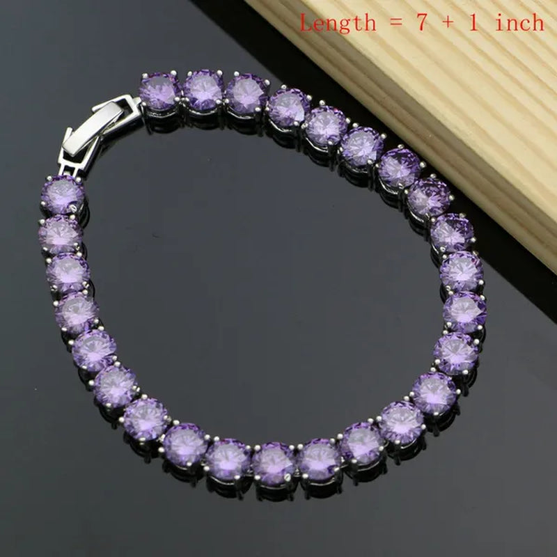 Natural Purple Amethyst 925 Silver Jewelry Set Sky White Topaz Gemstone Clip Earrings Pendant Ring Bracelet for Women