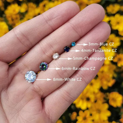 316L Surgical Stainless Steel Stud Earrings Hypoallergenic Cubic Zirconia Barbell Studs Earrings CZ Earrings 1 Pairs 3-8Mm