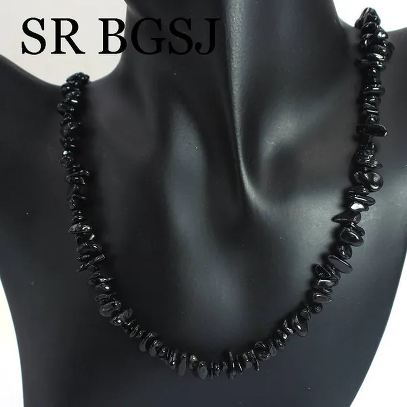 Gift Packed 6-8mm Natural Black Tourmaline Gems Chips Stone For Women Bohemian Chokers Necklace 18inch