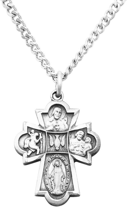 Small Religious Four Way Cross Pendant Necklace 18"