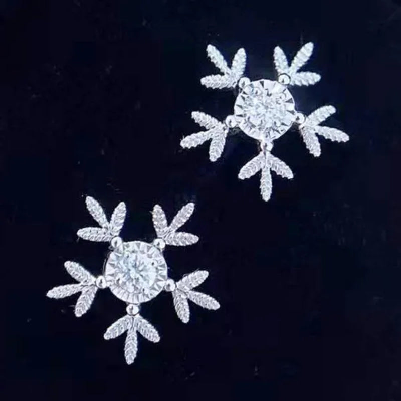 Trendy Cubic Zircon Snowflake Flower Stud Earrings for Women Bridal Wedding Accessories Valentine's Day Gift