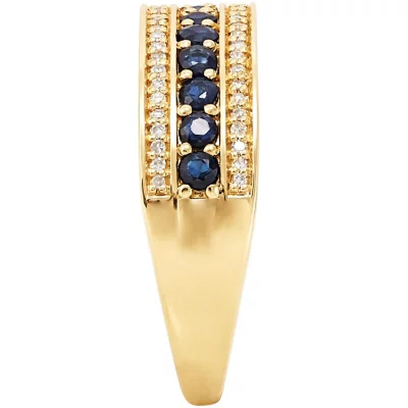 Blue Sapphire and Diamond Band Ring in 14K Yellow Gold