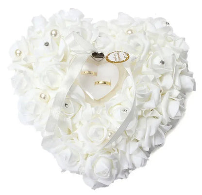 Wedding Favors Rose Heart Shaped Design Ring Box Pillow Cushion Case Holder Gift