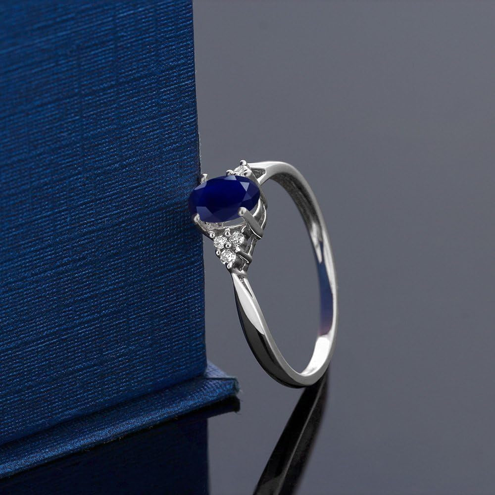 14K White Gold Blue Sapphire and White Diamond Engagement Ring for Women (0.61 Cttw, Gemstone Birthstone, Available 5,6,7,8,9)