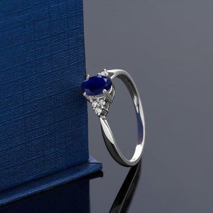 14K White Gold Blue Sapphire and White Diamond Engagement Ring for Women (0.61 Cttw, Gemstone Birthstone, Available 5,6,7,8,9)