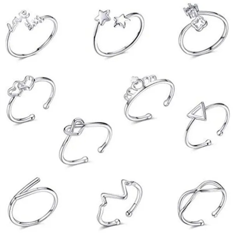 WISH 925 Sterling Silver New Foreign Trade Personality Charm Rose Gold Simple Women's Open Ring 10PCS/SET
