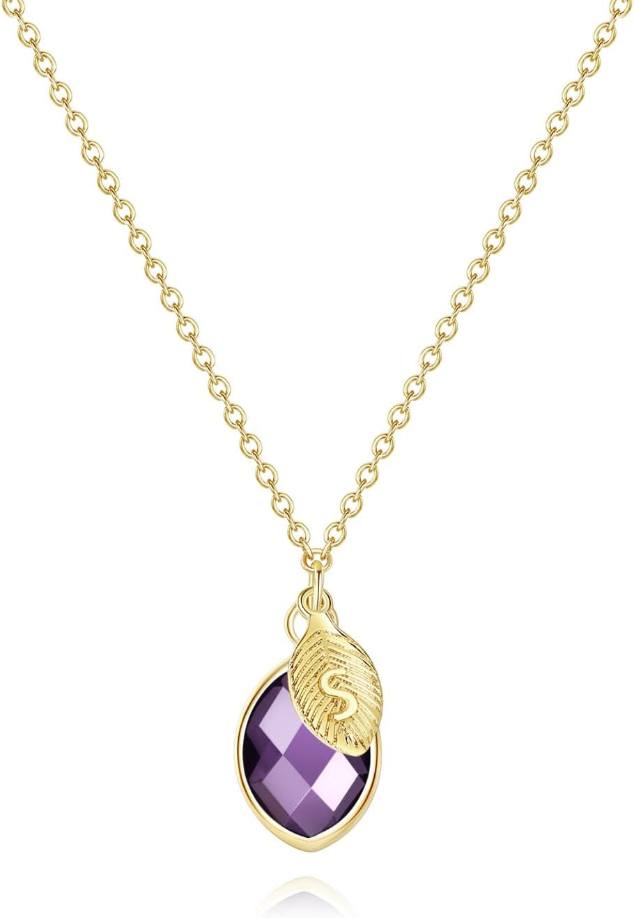 Initial Birthstone Necklace for Women 14K Gold Filled Small Initial Necklace Crystal Birthstone Pendant Necklace for Girls Teens Mom Dainty Gold Necklace Personalized Jewelry Birthday Gift