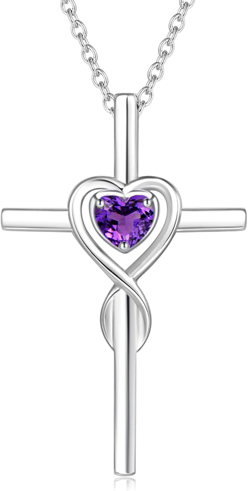 Birthstone Cross Necklace for Women Birthstone Necklace Heart Infinity Cross Pendant Necklace Fine Jewelry Christmas Birthday Holiday Gifts for Her, 16"+2" Inches