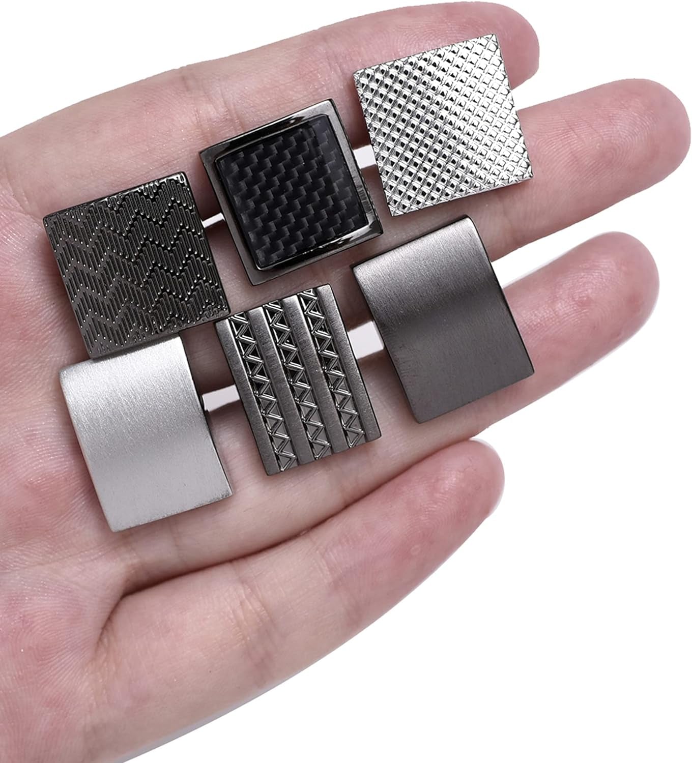 6 Pairs Cufflinks Classic Striped Disc Square Spherical Knot CZ Rectangle Cylindrical Cufflinks Set for Men