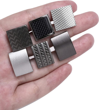 6 Pairs Cufflinks Classic Striped Disc Square Spherical Knot CZ Rectangle Cylindrical Cufflinks Set for Men