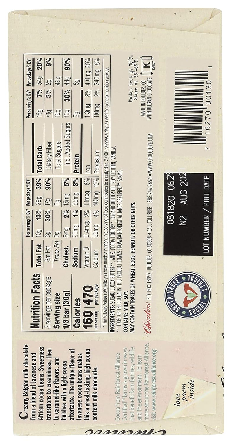 Pure Milk Chocolate Bar, 3.2 Oz