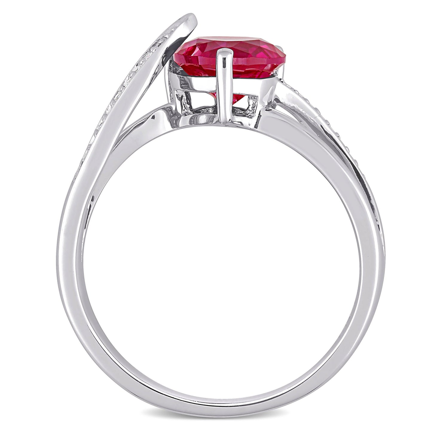Women'S 1-5/8CT Heart-Cut Created Ruby Diamond Accent Sterling Silver Heart Crossover Ring