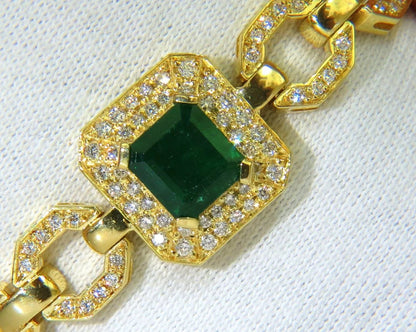 6.25CT NATURAL EMERALD DIAMOND BRACELET 18KT GREEK LINKED DECO