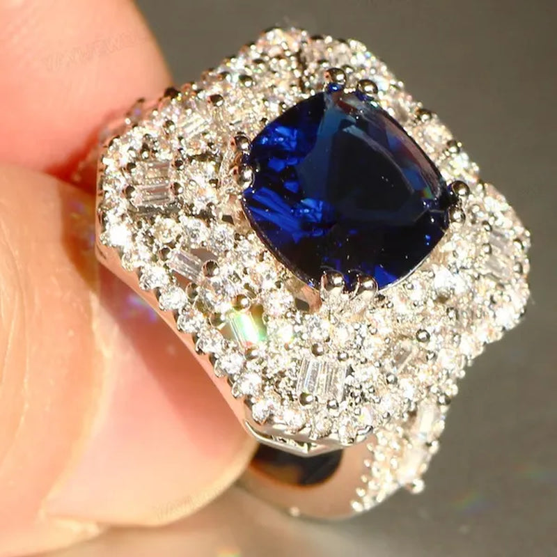 Luxury Silver White Sapphire & Ruby Ring Natural Gemstones Sapphire Ring Birthstone Engagement Rings Wedding Anniversary Bride Women Bowknot Princess Cross Flower Ring Size 6 7 8 9 10