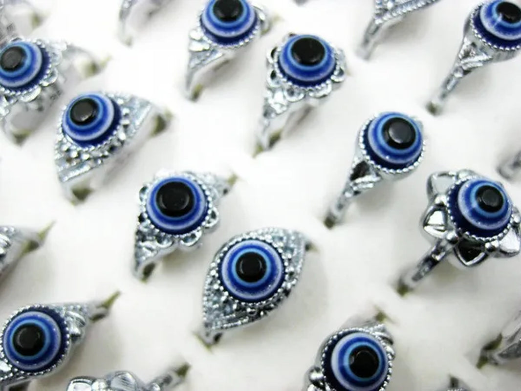30Pcs Wholesale Jewelry Lots Evil Eye Man'S Silver Fashion Rings