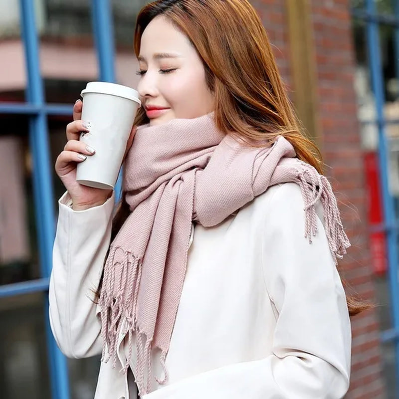 12 Colors Fashion Women Solid Color Simulated Cashmere Scarves with Tassel Lady Autumn Winter Keep Warm Thick Section Long Scarf Female Shawl  Christmas Gifts