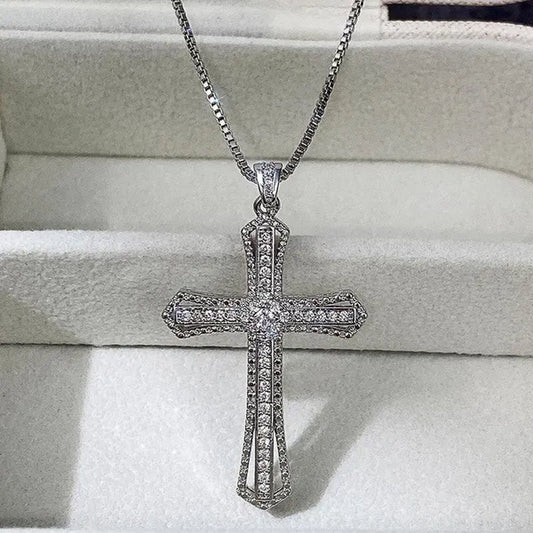 Jewelry Fashion 925 Sterling Silver Diamond Pendants Jesus Cross Necklace Ornament