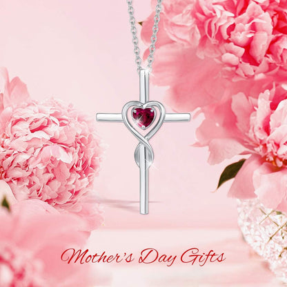 Birthstone Cross Necklace for Women Birthstone Necklace Heart Infinity Cross Pendant Necklace Fine Jewelry Christmas Valentines Day Gifts Birthday Holiday Gifts for Her, 16"+2" Inches