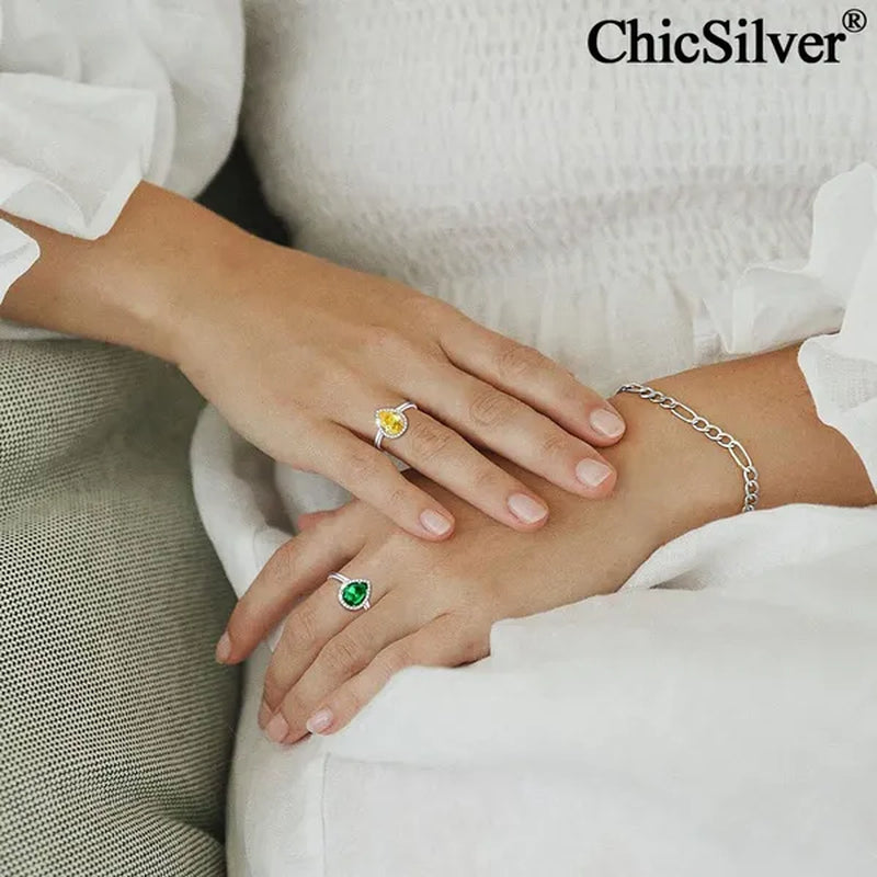 ChicSilver Pear Cut Teardrop Birthstone Promise Wedding Band Ring for Her 925 Sterling Silver Gemstone Jewelry for Women